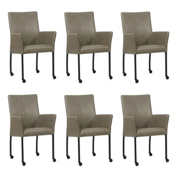 Set van 6 Leren eetkamerstoelen Comfort met wieltjes en, Huis en Inrichting, Stoelen, Ophalen of Verzenden, Nieuw, Leer, Vijf, Zes of meer stoelen