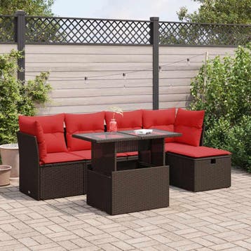 vidaXL 6-delige Loungeset met kussens poly rattan acacia, Verzenden, Nieuw, Loungeset