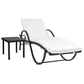 vidaXL Ligbed met kussen en tafel poly rattan zwart, Verzenden, Nieuw