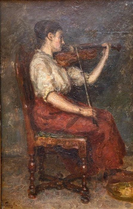 Alphonse Stengelin van Katwijk (1852-1938) - La violoniste, Antiek en Kunst, Kunst | Schilderijen | Klassiek