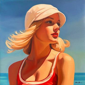 Biatturi Irina - Jeune Fille au Chapeau Blanc - Oeuvre, Antiek en Kunst, Kunst | Schilderijen | Modern