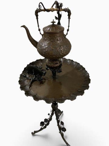 Tafel (2) - IJzer, Messing - Antieke theemaker / bouilloire, Antiek en Kunst