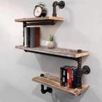 Wandplank Industrieel – 3 Lagen Massief Hout en Metaal, Verzenden, Nieuw
