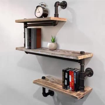 Wandplank Industrieel – 3 Lagen Massief Hout en Metaal, Huis en Inrichting, Kasten | Wandmeubels, Verzenden, Nieuw