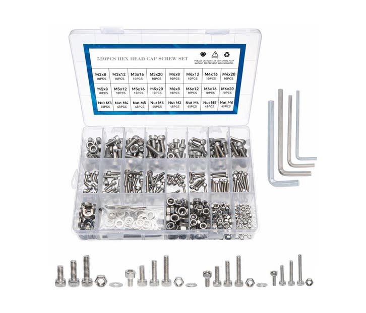 Assortiment RVS bouten en moeren (M3–M6, 520 stuks), Doe-het-zelf en Verbouw, Gereedschap | Handgereedschap, Nieuw, Ophalen of Verzenden