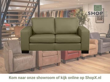 Leren bank Enjoy - 2 zits - Toledo Olive (olijf/goen) -, 150 tot 200 cm, Nieuw, Ophalen of Verzenden, Rechte bank