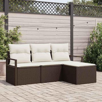 vidaXL Bankstel 4 st Bruin poly rattan, Verzenden, Nieuw, Rotan, 4 zitplaatsen