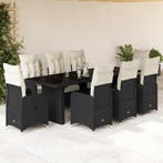 vidaXL 9-delige Bistroset met kussens poly rattan zwart, Verzenden, Nieuw, Rotan, 8 zitplaatsen