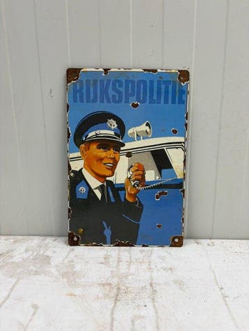 Vintage emaille Rijkspolitie bord – Nederlandse politie –, Antiek en Kunst, Antiek | Wandborden en Tegels