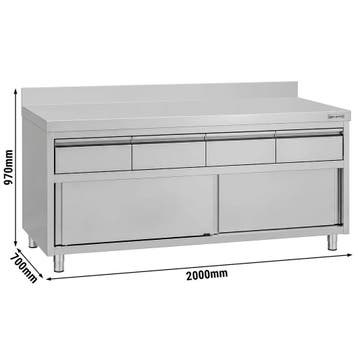 GGM Gastro | RVS Werkkast ECO - 2000 x 700 mm - met 4 laden, Zakelijke goederen, Verzenden, Nieuw in verpakking, Meubilair