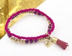 Elastische Biba armband multicolour roze paars gold plated, Ophalen of Verzenden, Nieuw, Overige typen
