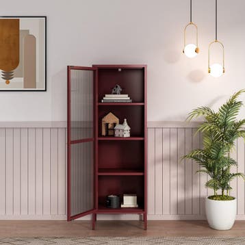 Vitrinekast Säkylä 150x50x35 cm bordeaux rood [en.casa], Verzenden, Nieuw