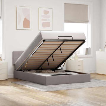 vidaXL Bed met matras 140x200 cm stof taupe, Huis en Inrichting, Verzenden, 140 cm, 200 cm, Stof