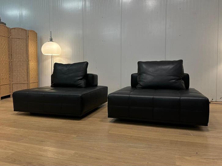 Minotti Lawrence Element Zwart Leder (2x) – NP: €14.000, Huis en Inrichting, Banken | Voetenbanken en Poefen, 100 tot 125 cm, 100 tot 125 cm