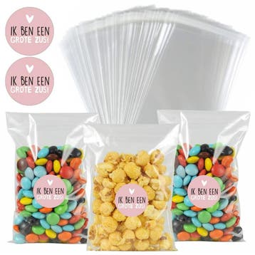 50x Uitdeelzakjes + 60 Stickers Ik Ben Een Grote Zus! -, Verzenden, Nieuw
