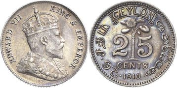 25 Cents Ceylon Edward Vii 1901-1910, Postzegels en Munten, Verzenden