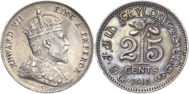 25 Cents Ceylon Edward Vii 1901-1910, Postzegels en Munten, Munten | Amerika, Verzenden