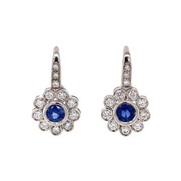 Witgouden vintage oorhangers met saffier en diamant 18 krt, Ophalen of Verzenden, Nieuw