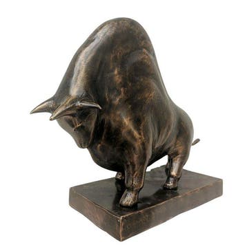Beeld, Bizon op blok in brons - 18 cm - Brons