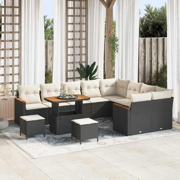 vidaXL Tuin Sofa Set 12 st 9-Aantal zitplaatsen Zwart Poly, Verzenden, Nieuw, Rotan, 2 zitplaatsen