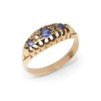 Ring - 18 karaat Geel goud Saffier - Diamant - Vintage 18k, Nieuw