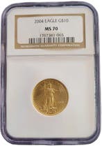 Gouden American Eagle 1/4 oz 2004 NGC MS70 gecertificeerd, Postzegels en Munten, Verzenden, Midden-Amerika, Losse munt, Goud