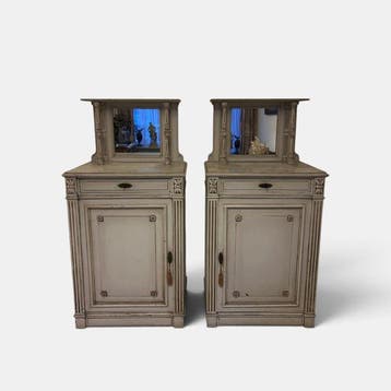 Credenza (2) - Hout, Glas - Antiek paar spiegels Crede