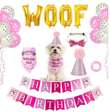 Verjaardags set WOOF voor de hond 6 delig  Roze, Ophalen of Verzenden, Nieuw