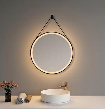 SALE - Kairo 60 x 60 - Mat zwart - Spiegel - Rond -, Huis en Inrichting, Ophalen of Verzenden, Nieuw