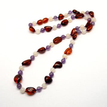 Barnsteen - Natuurlijke Baltische amber, amethist,