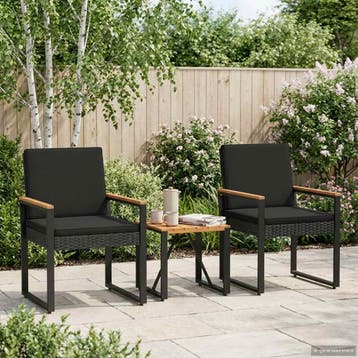 vidaXL Buitenmeubelset 3 st Zwart poly rattan, Verzenden, Nieuw, Rotan, 3 zitplaatsen