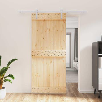 vidaXL Schuifdeur Natuurlijk en Wit 90 x 210 cm Massief, Verzenden, Nieuw