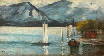 Filippo Carcano (1840-1914) - Paesaggio Lacustre con