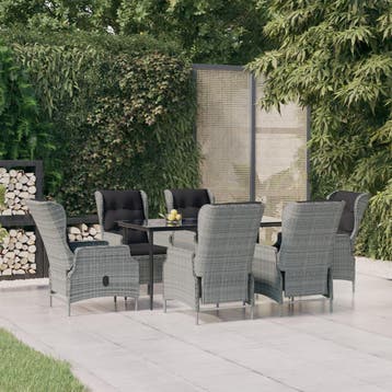 vidaXL 7-delige Tuinset poly rattan lichtgrijs, Verzenden, Nieuw, 6 zitplaatsen, Tuinset