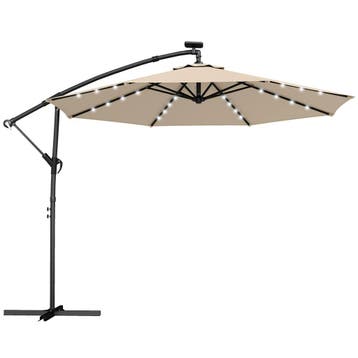 Ampelschirm LED Solar Ca. Ø300 Cm Draaibare Parasol Met Kruk, Verzenden