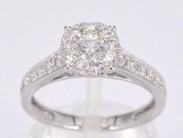 Online veiling: Entourage ring, 18K witgoud (750), diamant 1, Sieraden, Tassen en Uiterlijk, Nieuw