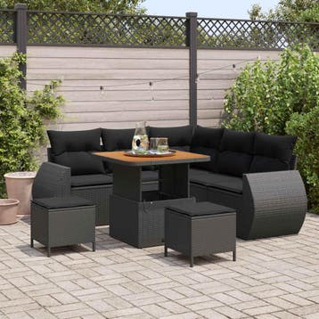 vidaXL Tuin Sofa Set met kussen met opslag 8 pcs Zwart poly, Verzenden, Nieuw, Rotan, 8 zitplaatsen