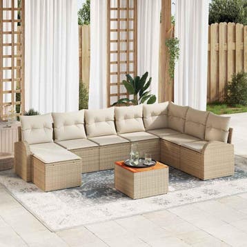 vidaXL Tuinbankenset 9 st Beige poly rattan, Verzenden, Nieuw, Rotan, Meer dan 8 zitplaatsen