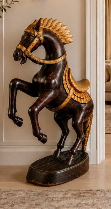 sculptuur, 90 cm hoog Houtsnijwerk paard A - 90 cm - hard, Nieuw
