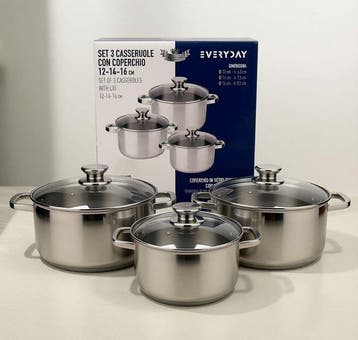 EVERYDAY - Kookpottenset (6) - Staal, Glas