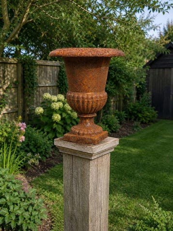 Decoratief ornament - Europa - heavy metal garden vase on, Antiek en Kunst, Curiosa en Brocante