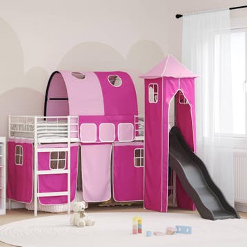 vidaXL Stapelbed voor kinderen Effen Wit en Roze 100 x 190, Verzenden, Nieuw, Wit, Metaal