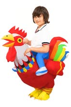KIMU® Opblaas Kostuum Kinderen Zittend op Kip Rood Regenboog, Ophalen of Verzenden, Nieuw