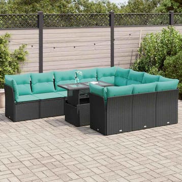 vidaXL 11-delige Loungeset met kussens poly rattan acacia, Verzenden, Nieuw, Loungeset