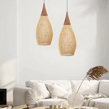 Vintage Rotan Kroonluchter – Hanglamp 25×50 cm Natuurlijk Ri, Huis en Inrichting, Verzenden, Nieuw