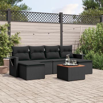 vidaXL 7-delige Loungeset met kussens poly rattan zwart, Verzenden, Nieuw, Loungeset