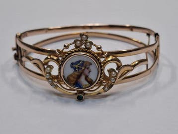 Armband - 14 karaat Geel goud Smaragd - Parel, Sieraden, Tassen en Uiterlijk, Armbanden, Nieuw