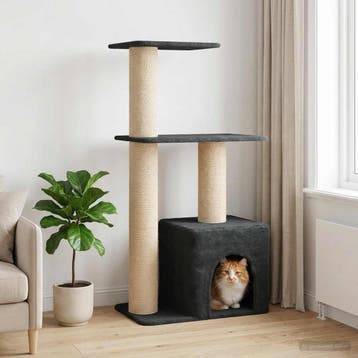 vidaXL Kattenboom met sisal krabpalen Donkergrijs 133 cm, Dieren en Toebehoren, Verzenden, Nieuw