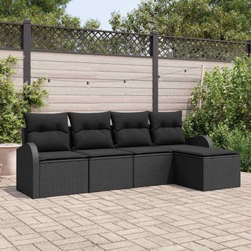 vidaXL Tuin Sofa Set 5 st Zwart poly rattan, Verzenden, Nieuw, Rotan, 5 zitplaatsen