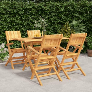 vidaXL 5-delige Tuinset massief teakhout, 4 zitplaatsen, Verzenden, Nieuw, Tuinset